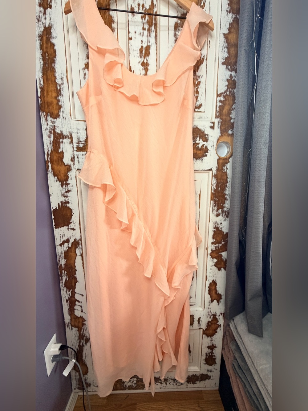 Peach Ruffle Sleeveless Maxi Dress Size XL Chiffon NWT Coquette Romantic